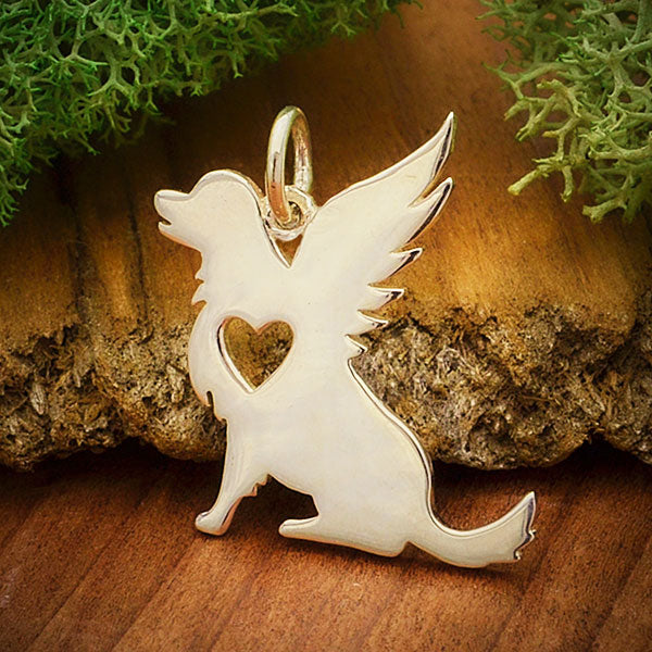 Sterling Silver Angel Dog Charm - Poppies Beads n' More