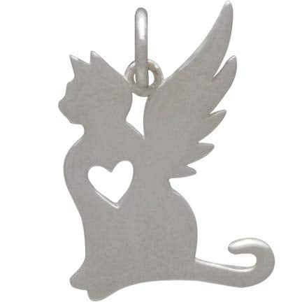 Sterling Silver Angel Cat Charm - Poppies Beads n' More
