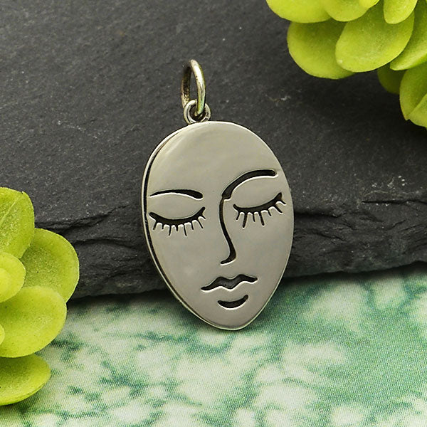 Sterling Silver Stylized Etched Face Charm - Poppies Beads n' More