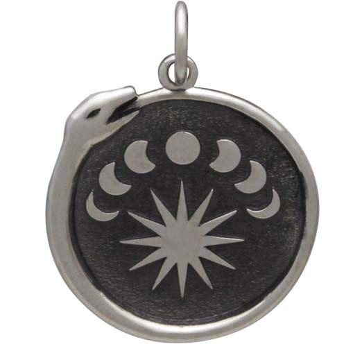 Sterling Silver Ouroboros Charm with Moon Phases - Poppies Beads n' More