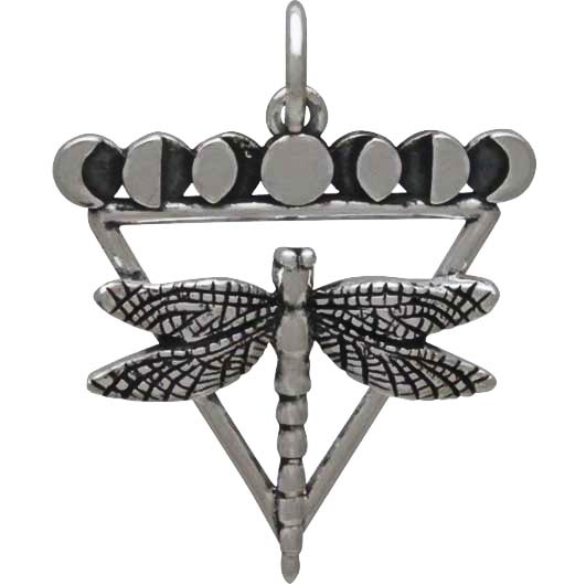 Sterling Silver Dragonfly Charm with Moon Phases - Poppies Beads n' More