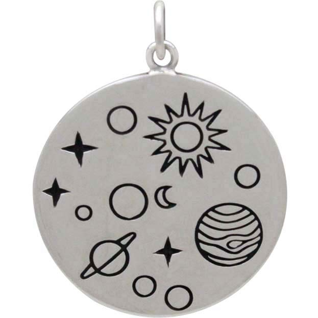 Sterling Silver Solar System Charm on a Disk - Poppies Beads n' More