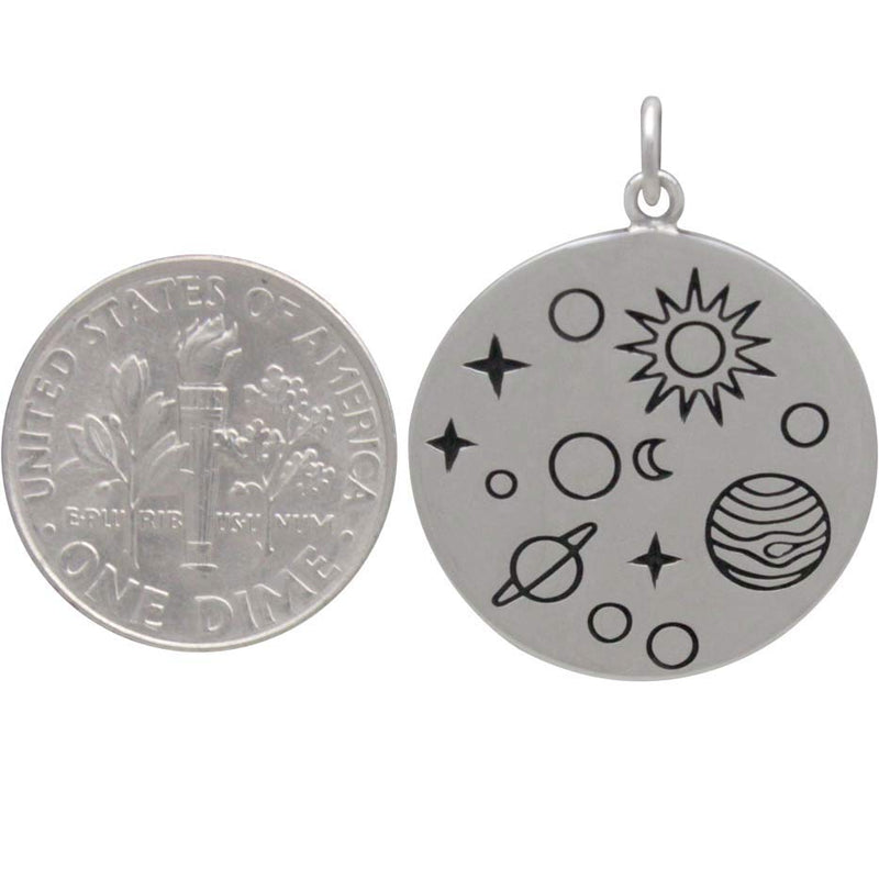 Sterling Silver Solar System Charm on a Disk - Poppies Beads n' More