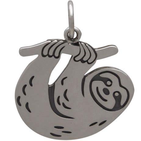 Sterling Silver Flat Sloth Charm - Poppies Beads n' More