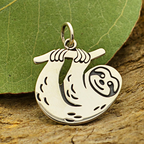 Sterling Silver Flat Sloth Charm - Poppies Beads n' More
