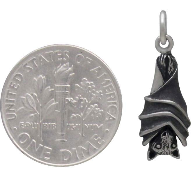 Sterling Silver Hanging Bat Charm - Poppies Beads n' More