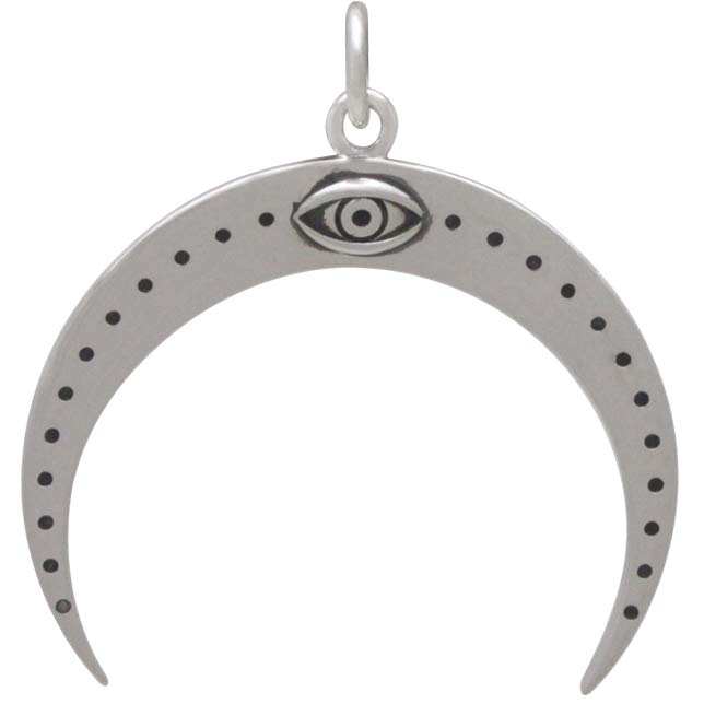 Sterling Silver Moon Pendant with All Seeing Eye - Poppies Beads n' More
