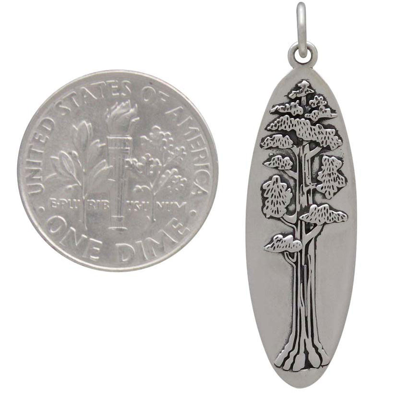 Sterling Silver Oval Sequoia Tree Pendant - Poppies Beads n' More