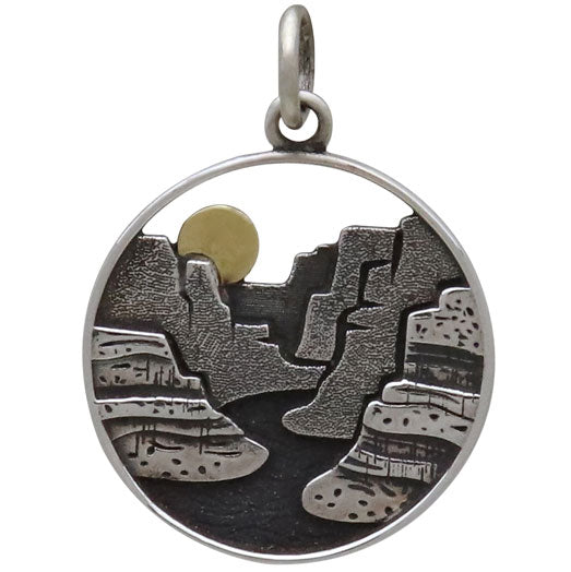 Sterling Silver Layer Canyon Charm with Bronze Sun - Poppies Beads n' More