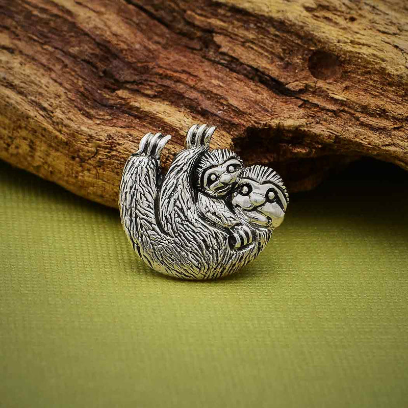 Sterling Silver Mama and Baby Sloth Pendant - Poppies Beads n' More