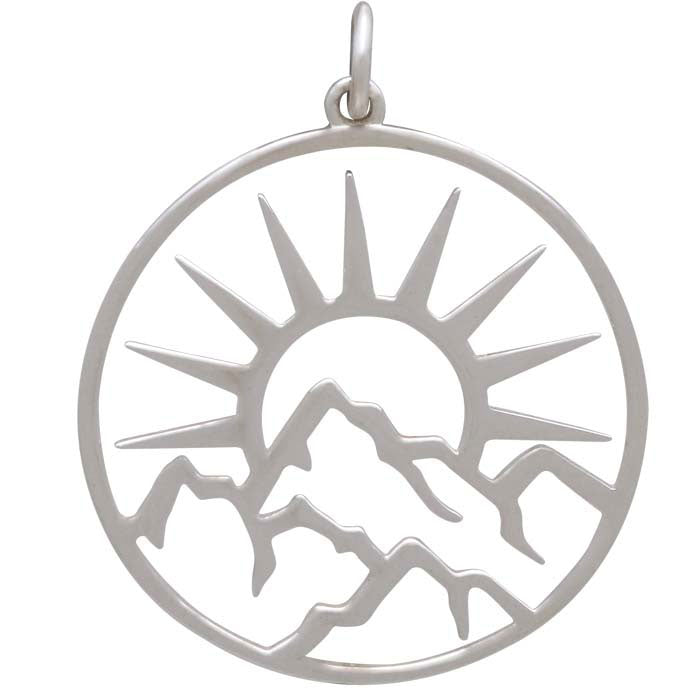 Sterling Silver Openwork Sun Pendant with Mountains - Poppies Beads n' More
