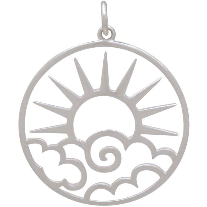 Sterling Silver Openwork Sun Pendant with Clouds - Poppies Beads n' More