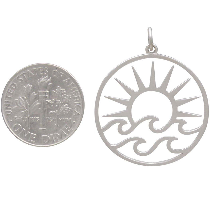 Sterling Silver Openwork Sun Pendant with Waves - Poppies Beads n' More