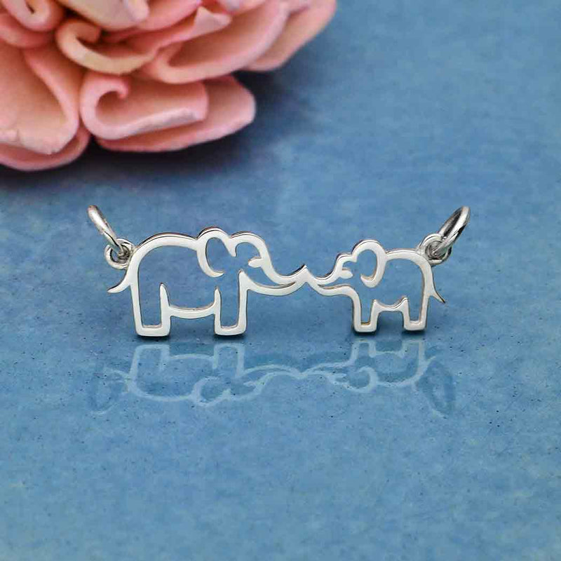 Mama and Baby Elephant Pendant with Touching Trunks - Poppies Beads n' More