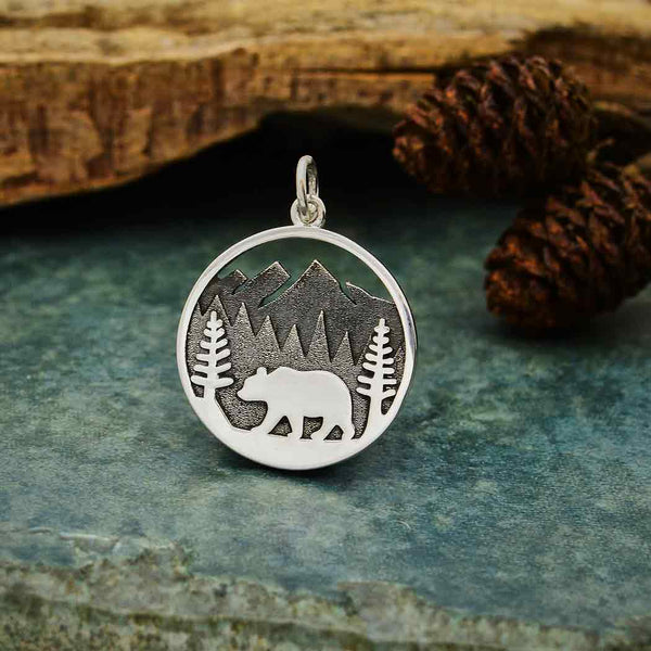 Sterling Silver Bear Charm in Mountain Meadows - Poppies Beads n' More