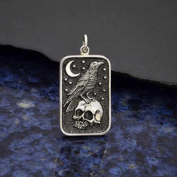 Sterling Silver Skull and Raven Pendant - Poppies Beads n' More