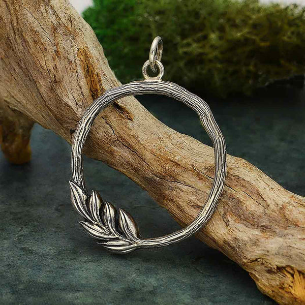 Sterling Silver Twig Circle Pendant - Poppies Beads n' More