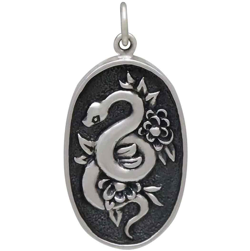 Sterling Silver Flower and Snake Pendant - Poppies Beads n' More
