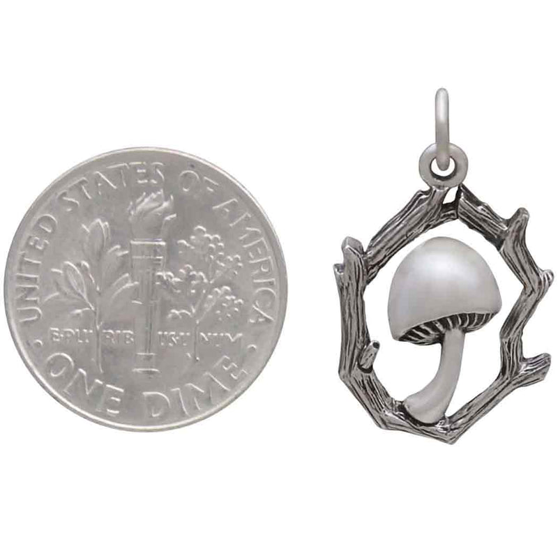 Sterling Silver Mushroom Charm with Branch Frame - Poppies Beads n' More