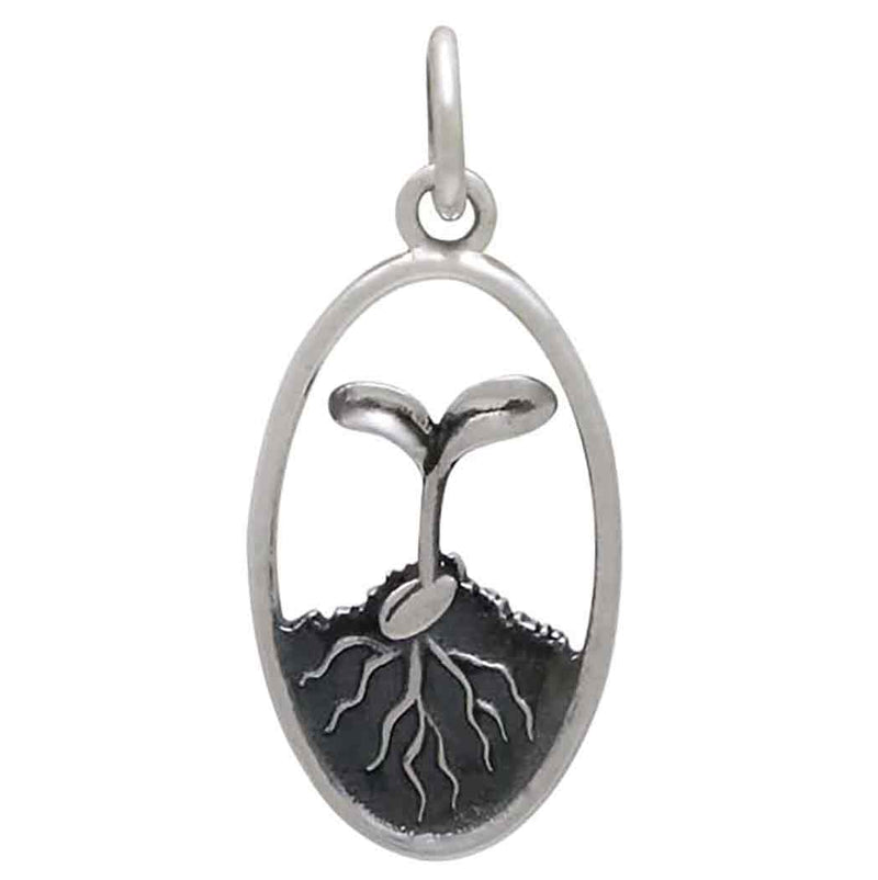 Sterling Silver Seed and Sprout Charm - Poppies Beads n' More