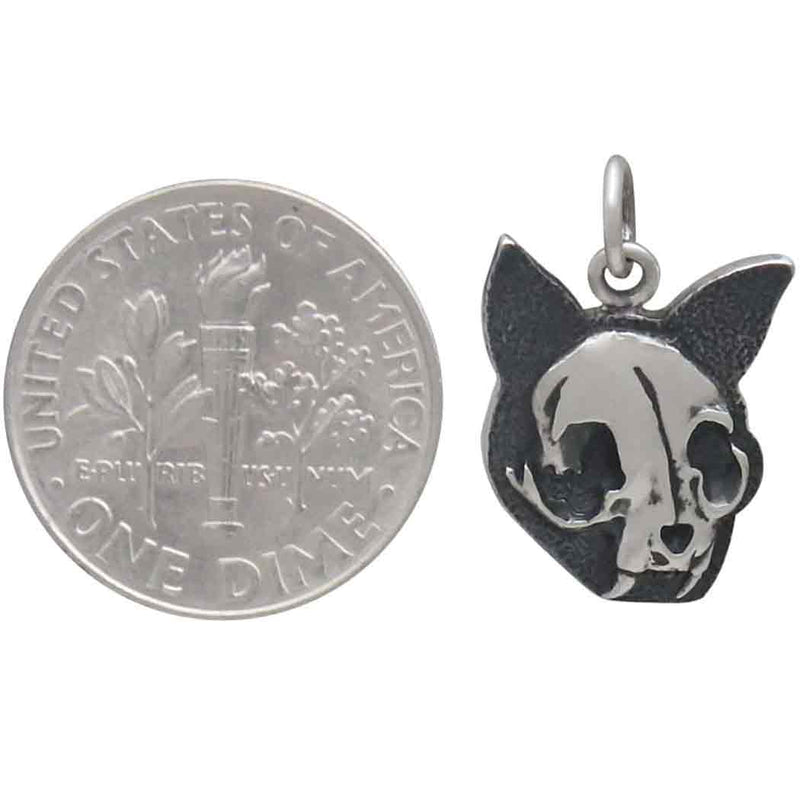 Sterling Silver Flat Cat Skull Charm - Poppies Beads n' More