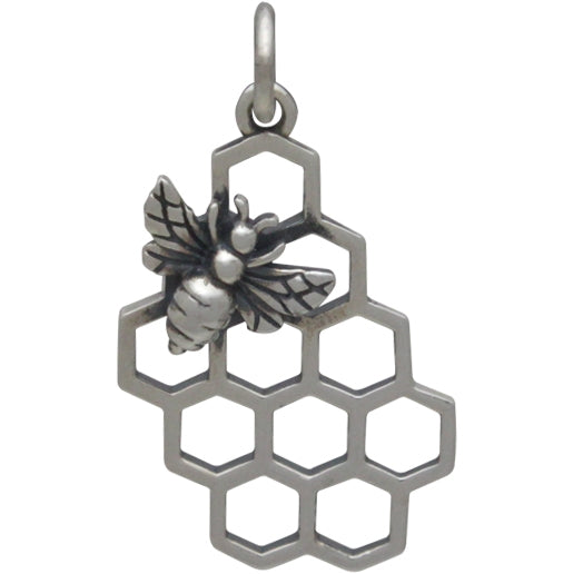 Honey Bee Charm on Honeycomb - Poppies Beads n' More