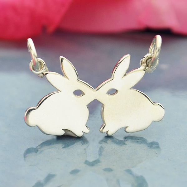 Sterling Silver Kissing Rabbits Charm - Poppies Beads n' More
