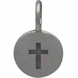 Sterling Silver Cross Charm on a Disk - Poppies Beads n' More