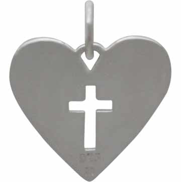 Sterling Silver Heart Charm with Cross Cutout - Poppies Beads n' More