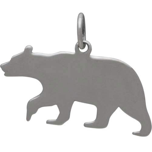 Sterling Silver Bear Charm with Mountains and Bronze Moon - Poppies Beads n' More