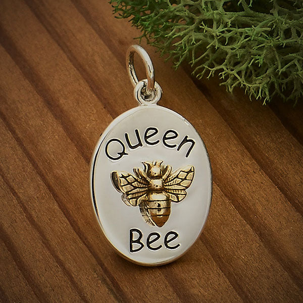Sterling Silver Queen Bee Charm with Bronze Bee - Poppies Beads n' More