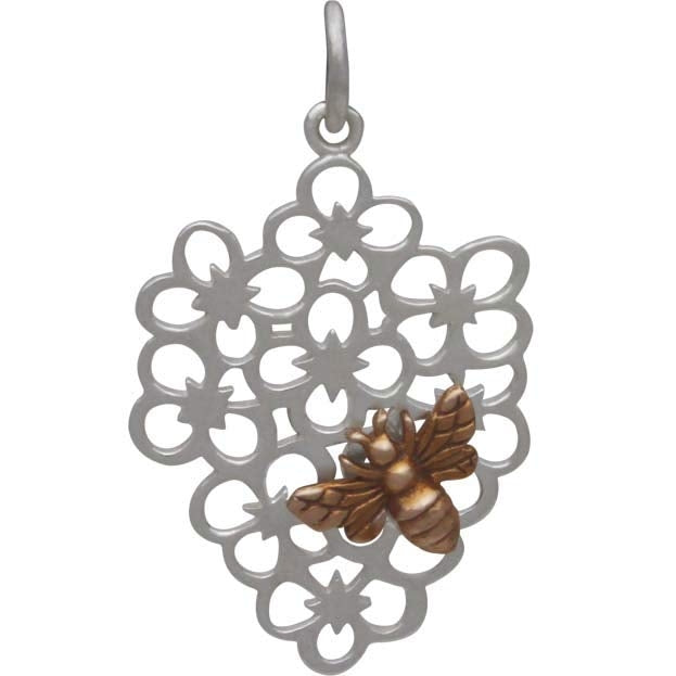 Sterling Silver Flower Charm with Bronze Bee - Poppies Beads n' More