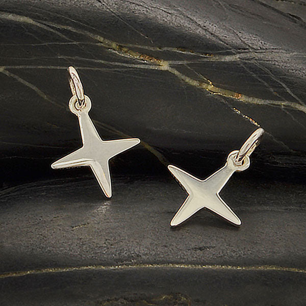 Sterling Silver Four Pointed Star Charm - Poppies Beads n' More