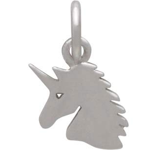 Sterling Silver Unicorn Charm - Flat Unicorn Head - Poppies Beads n' More