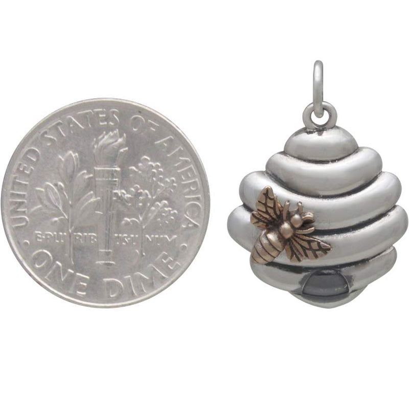 Sterling Silver Beehive Charm with Bronze Bee - Poppies Beads n' More