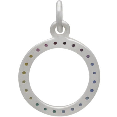 Sterling Silver Rainbow Circle Charm with Nano Gems - Poppies Beads n' More