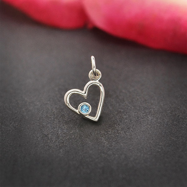 Sterling Silver Birthstone Heart Charm - Poppies Beads n' More