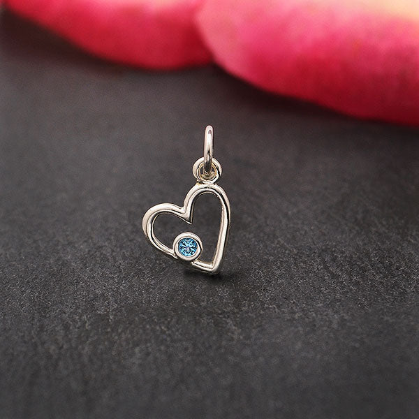 Sterling Silver Birthstone Heart Charm - Poppies Beads n' More