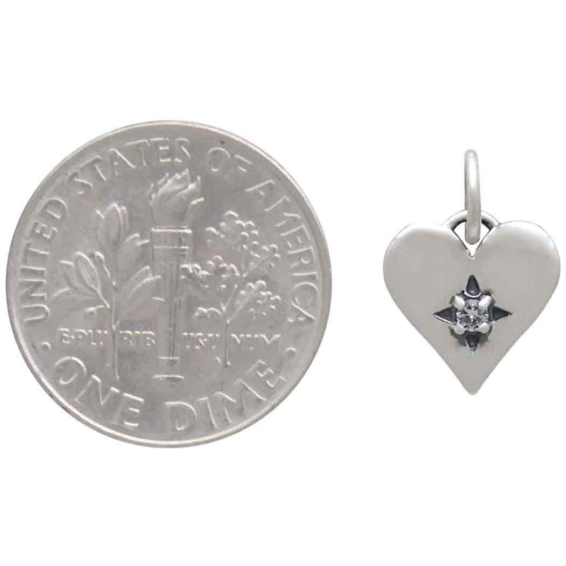 Sterling Silver Heart Charm with Clear Nano Gem - Poppies Beads n' More