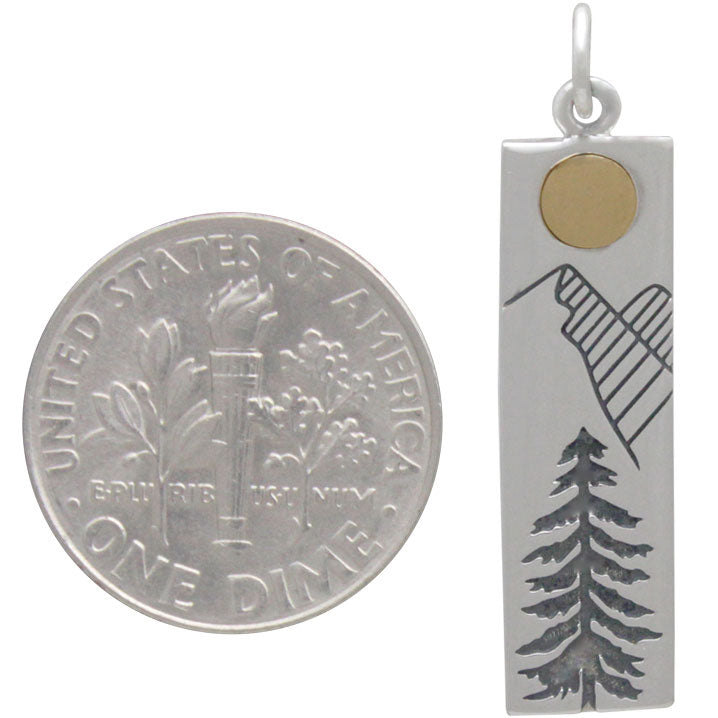 Sterling Silver Pine Tree Charm with Bronze Sun, - Poppies Beads n' More