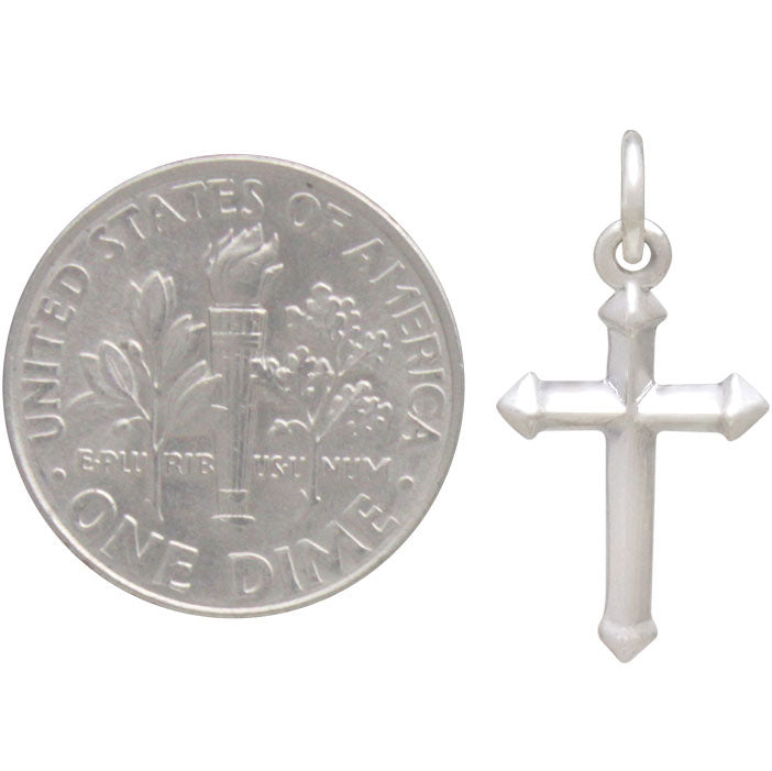 Sterling Silver Cross Charm with Faceted Edges - Poppies Beads n' More