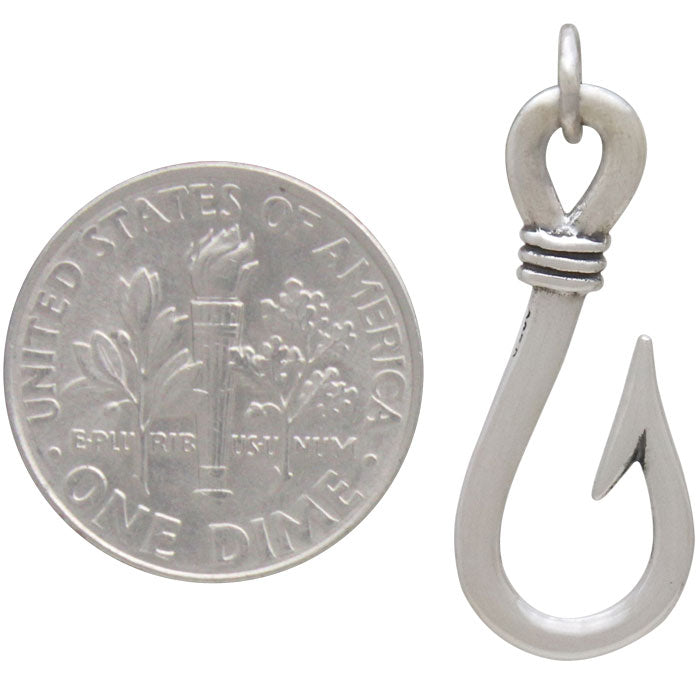 Sterling Silver Fishing Hook Charm - Poppies Beads n' More