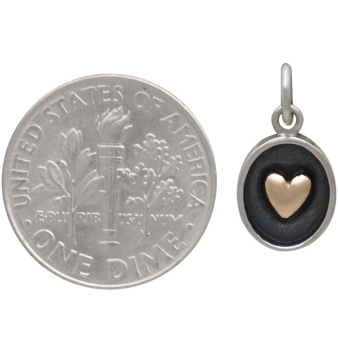 Sterling Silver Shadow Box Charm with Bronze Heart - Poppies Beads n' More