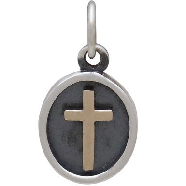 Sterling Silver Shadow Box Charm with Bronze Cross - Poppies Beads n' More