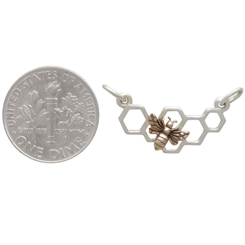 Silver Honeycomb Pendant Festoon with Bronze Bee - Poppies Beads n' More