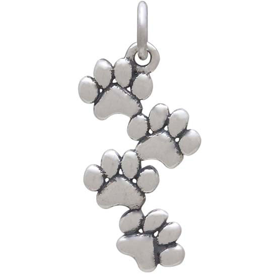 Sterling Silver Stacked Puffy Paw Charm - Poppies Beads n' More