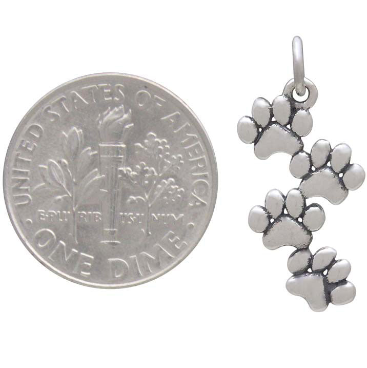 Sterling Silver Stacked Puffy Paw Charm - Poppies Beads n' More
