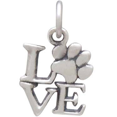 Sterling Silver Love Charm with Pawprint "O" - Poppies Beads n' More