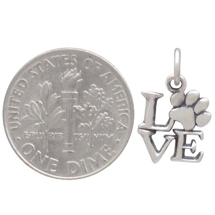 Sterling Silver Love Charm with Pawprint "O" - Poppies Beads n' More