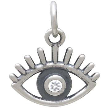 Sterling Silver Evil Eye Charm with Nano Gem - Poppies Beads n' More